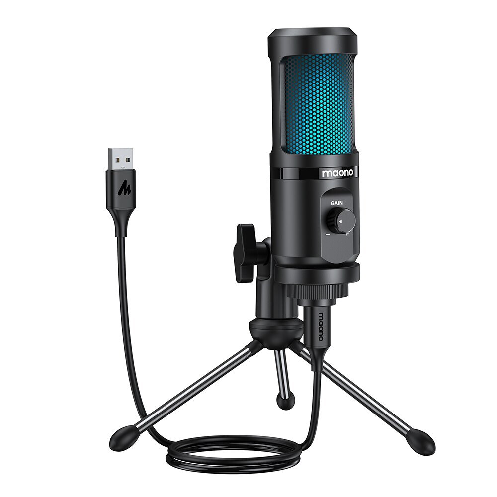 USB Podcast & Streaming Condenser Microphone with Headphone Output and  Volume Control