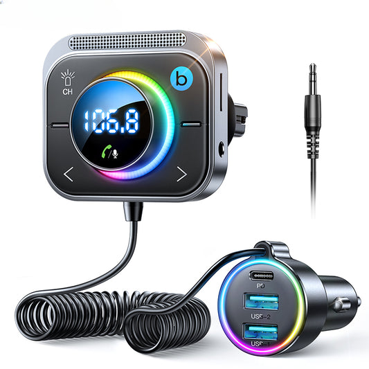 Bluetooth Car Adapter - FM/AUX Transmitter with Bass Boost. Fast Charging Ports