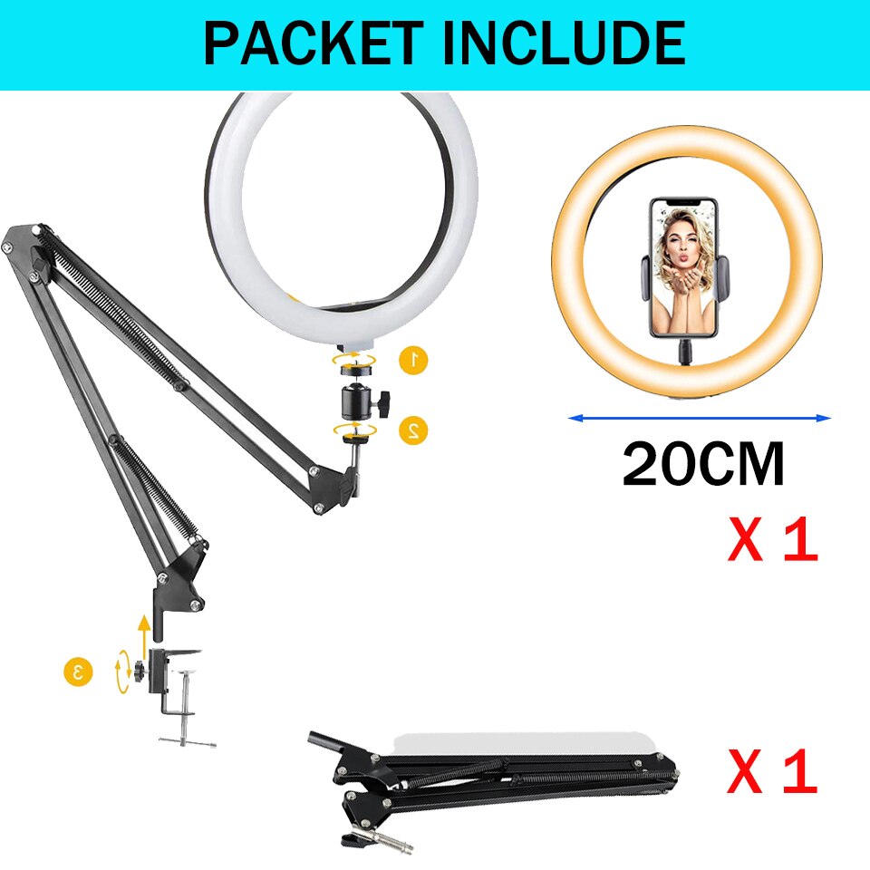 LED Selfie Ring Light - Long Arm Stand for Makeup & Photography