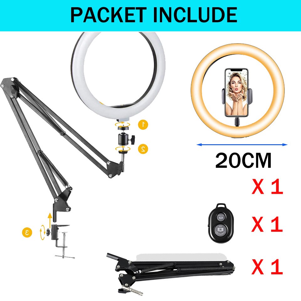 LED Selfie Ring Light - Long Arm Stand for Makeup & Photography