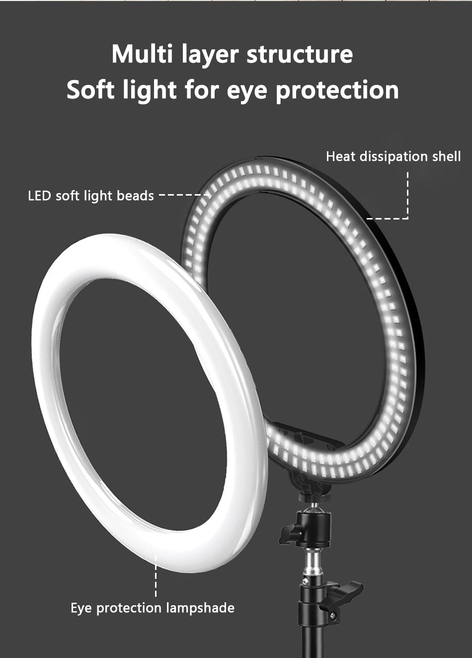 10" Selfie Ring Light - Tripod Optional. Perfect for Video Recording and Live Broadcast