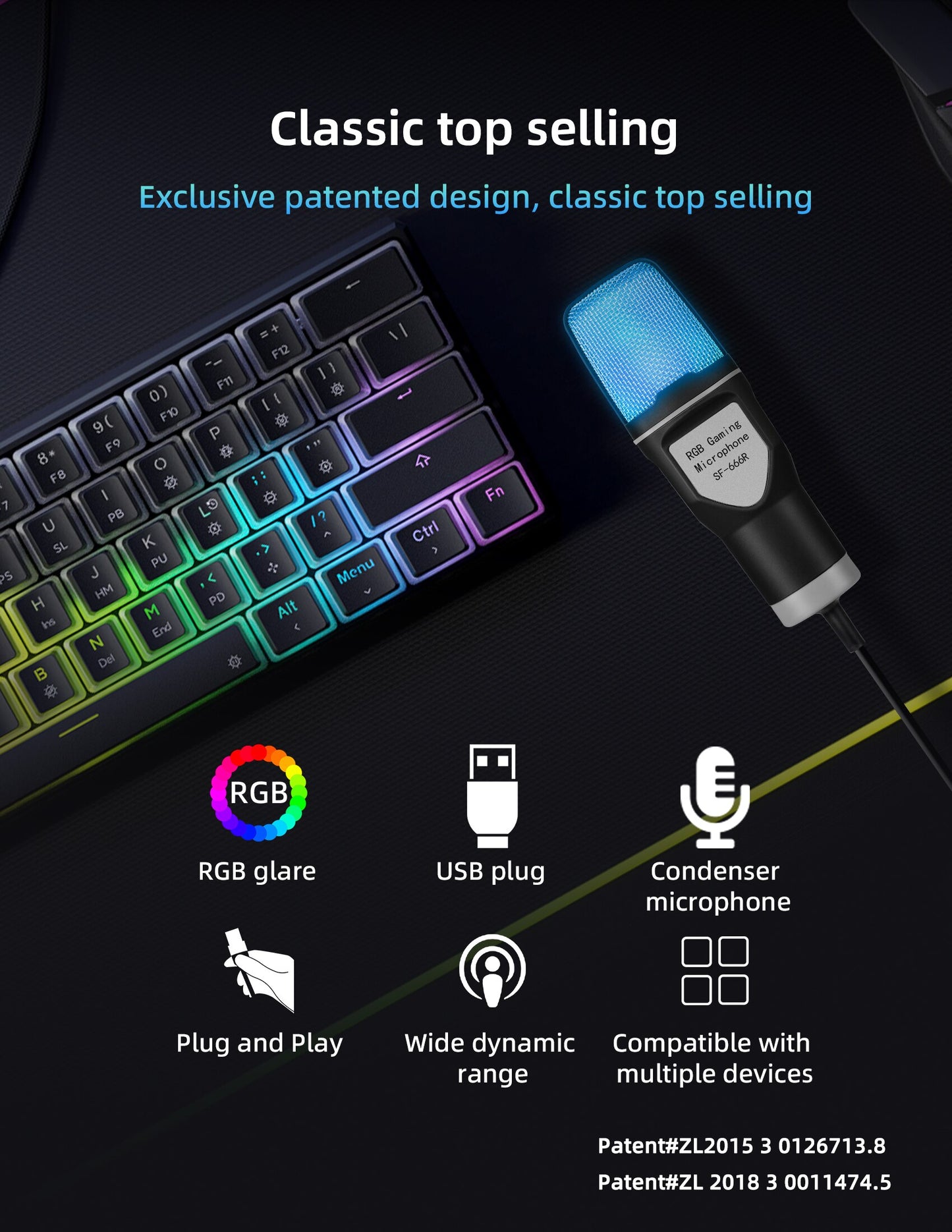 RGB Gaming Mic - USB Microphone for Studio Recording & Streaming. Versatile and Colorful.