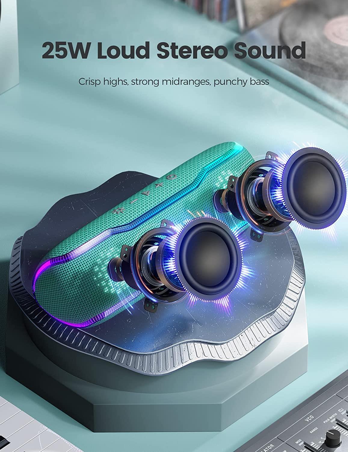 Outdoor Bluetooth Speaker - Waterproof 25W Loudspeaker with Cool EQ Lights