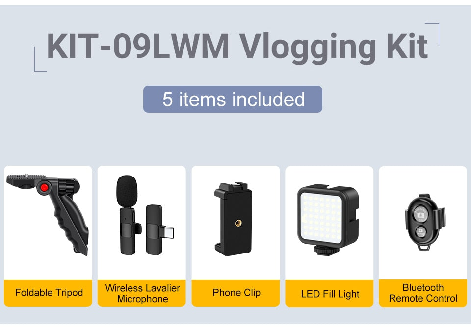 Vlogging Kit - Wireless Microphone & Phone Tripod for Vlogs