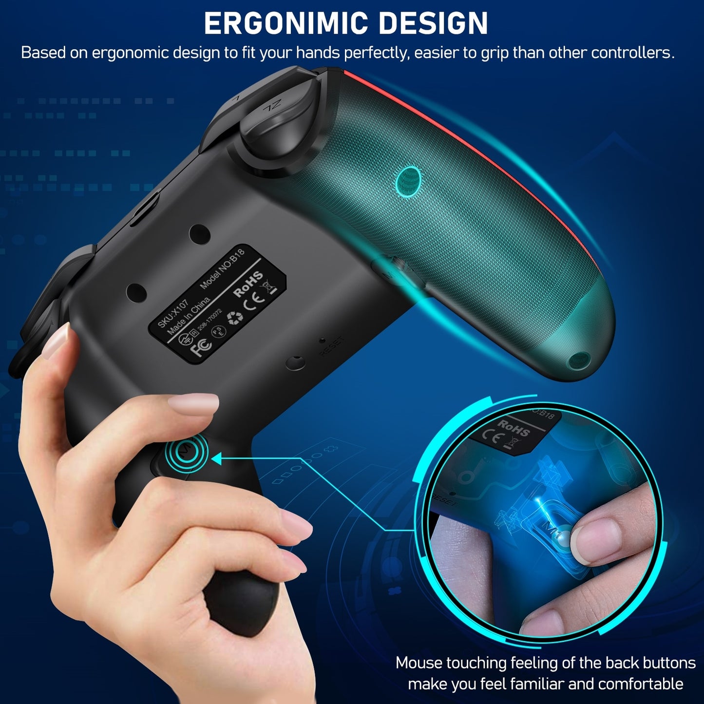 Wireless Controller for Nintendo Switch OLED - Pro Gamepad with Turbo