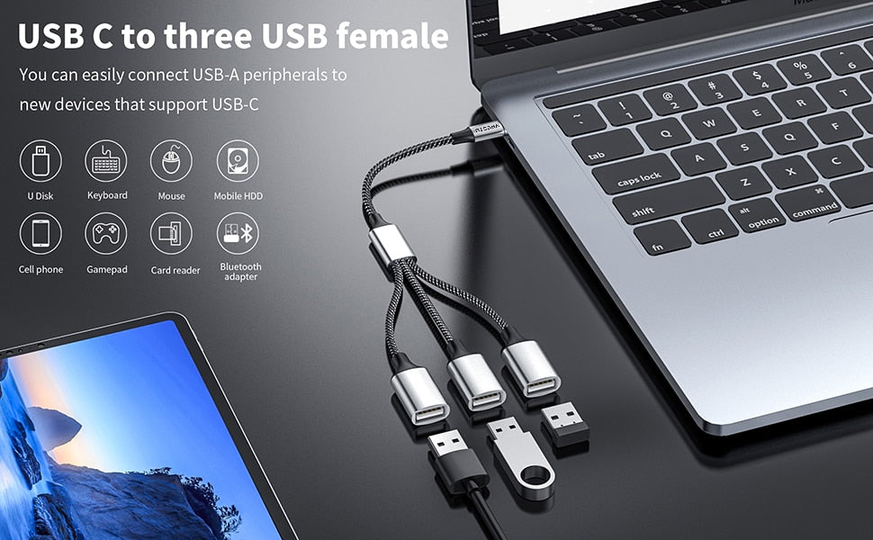 Type C to Dual USB OTG Adapter USB 2.0 Type-C Expansion HUB