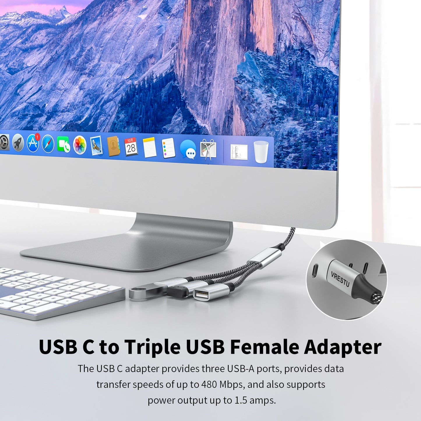 Type C to Dual USB OTG Adapter USB 2.0 Type-C Expansion HUB