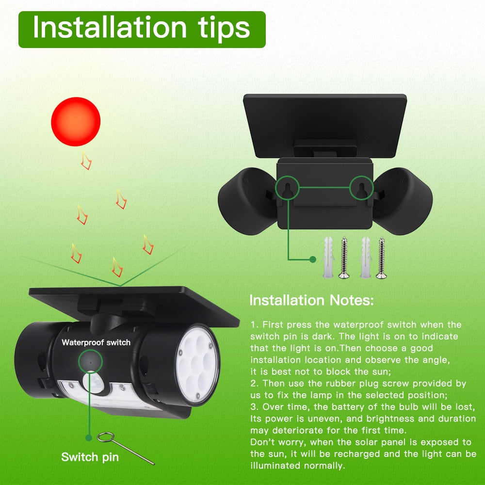 Solar Motion Sensor Wall Lamp - Adjustable Dual Head Spotlight
