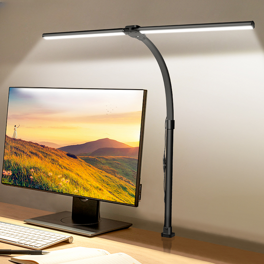 Dual Head LED Desk Lamp - Brightest Office Lamp. 5 Modes, Eye Protection