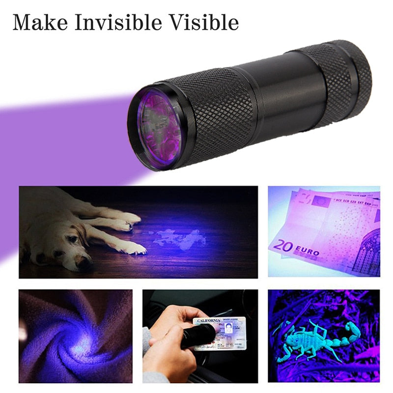 LED Ultraviolet Flashlight 395nm Ultraviolet Detector Scorpion Hunting for UV Epoxy Resin Curing Glue