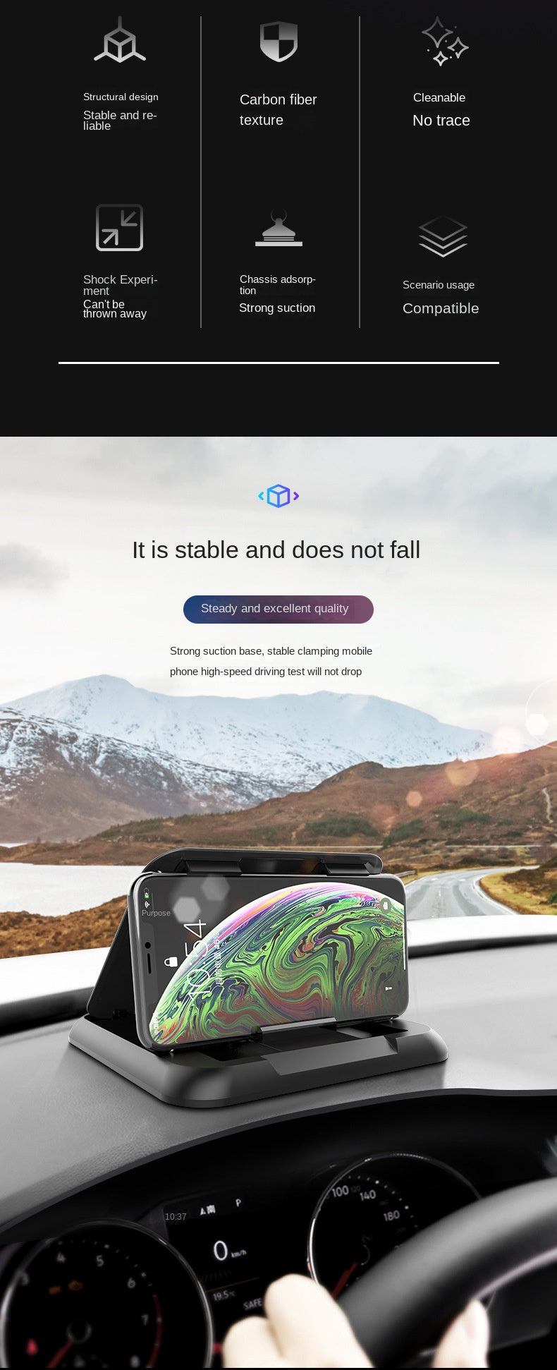 Carbon Fiber Car Phone Holder Dashboard  Mobile Phone Clip Mount Bracket for IPhone  Stand