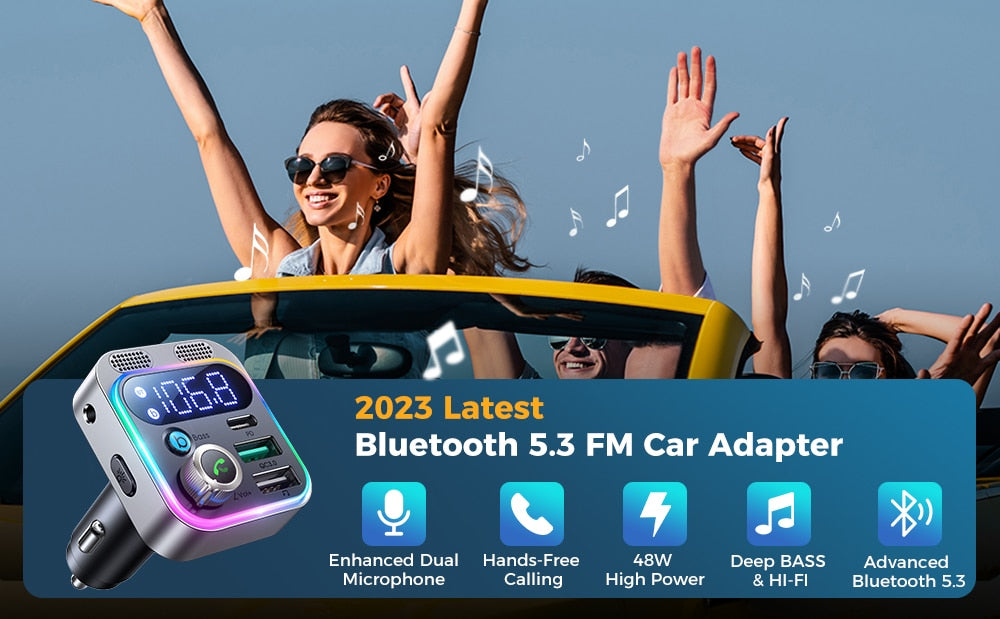 Premium Bluetooth Car Transmitter - Deep Bass Sound, Fast Charging