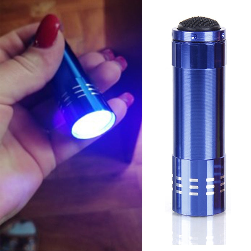 UV Light Lamp Mini 9 LED Flashlight UV Gel Adhesive Glue Curing Lamp Light